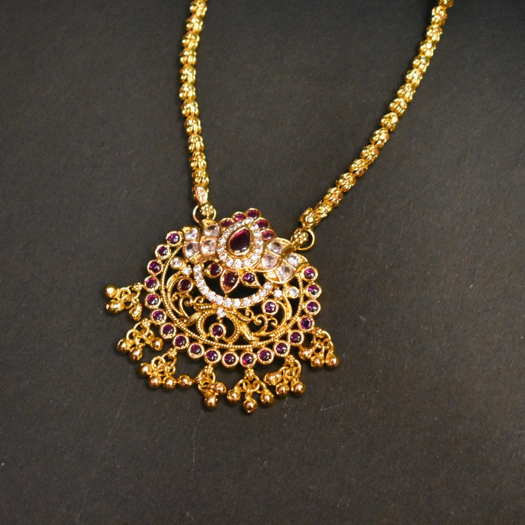 Asp 24 Karat Gold Plated Kemp Pendant With a 24-Inch Long Chandramukhi Chain