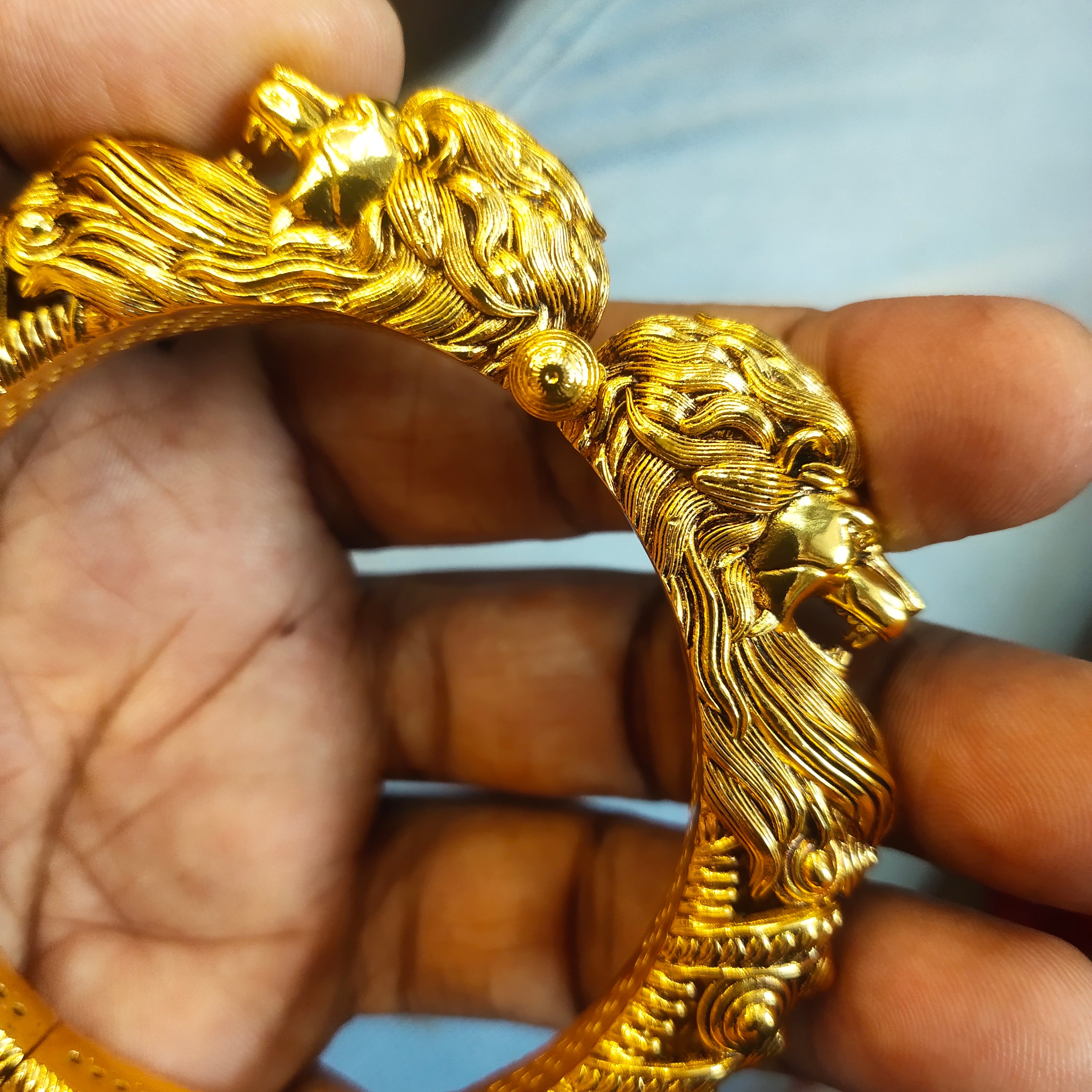 Asp 925 Silver Gold Plated Nagas Simha Kada for Men