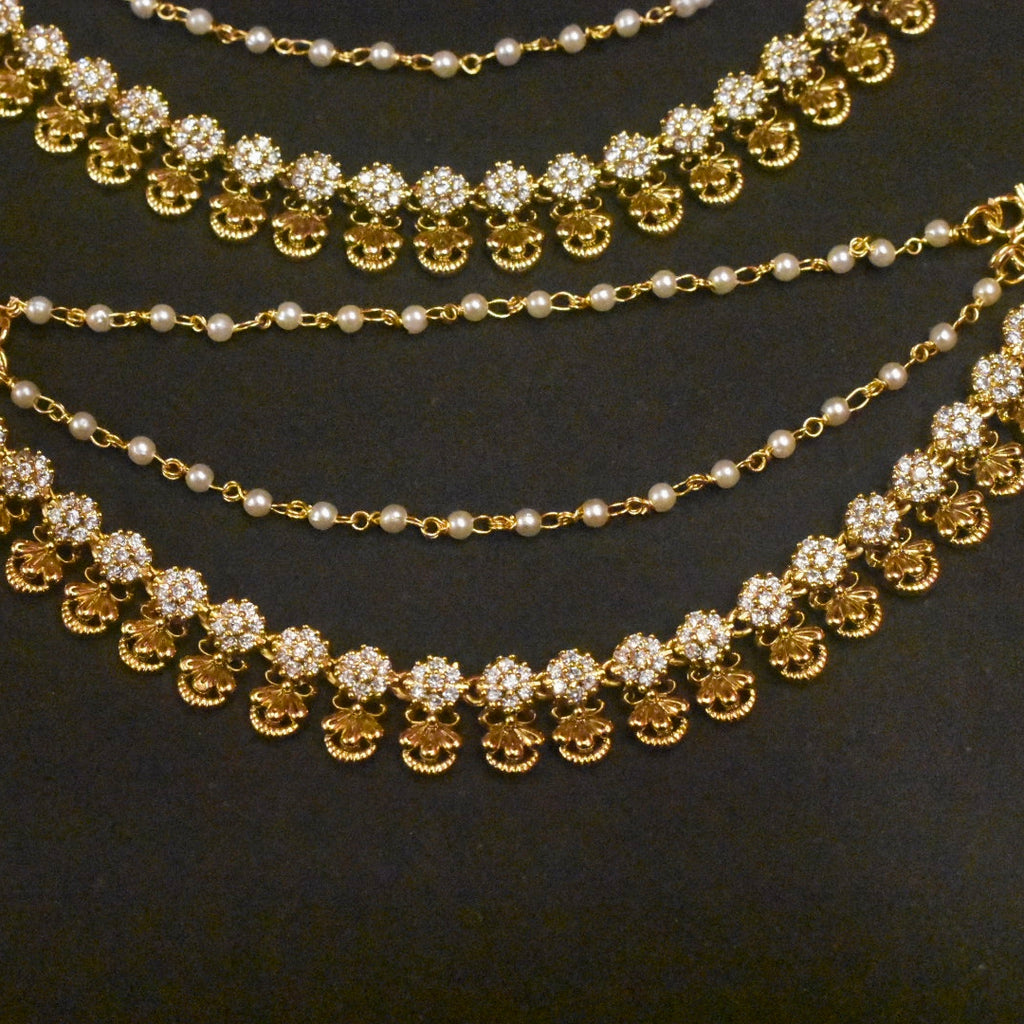 Antique Zircon Champaswaralu Ear Chains - Traditional Bridal Jewelry