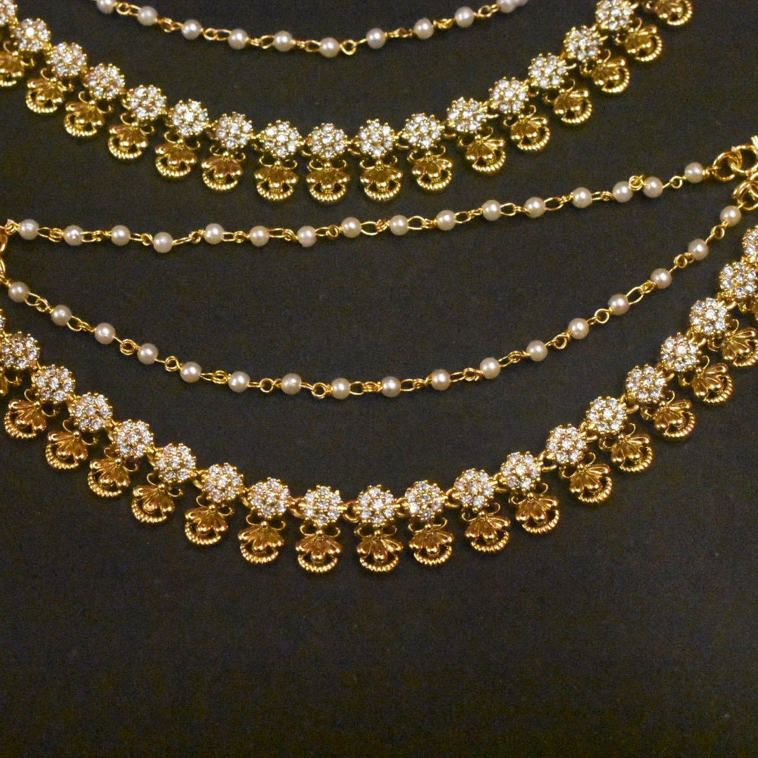 Antique Zircon Champaswaralu Ear Chains - Traditional Bridal Jewelry