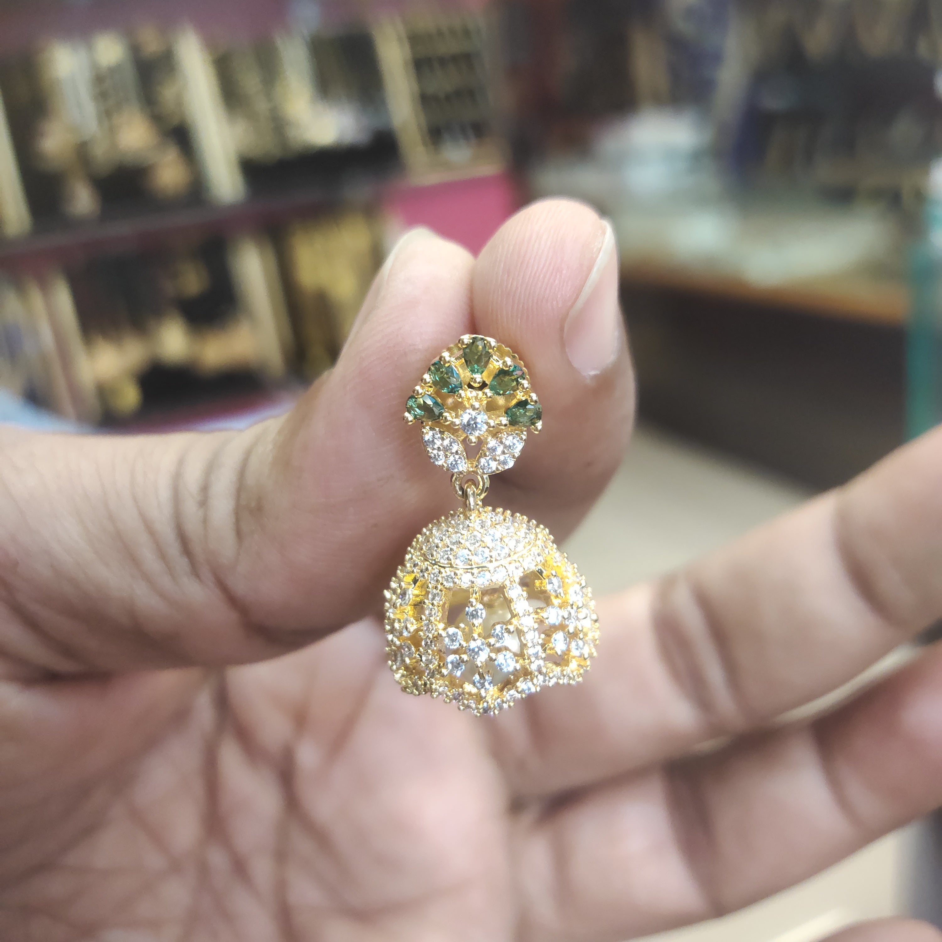 CZ Gold Plated Dome Jhumka Earrings with Pearls