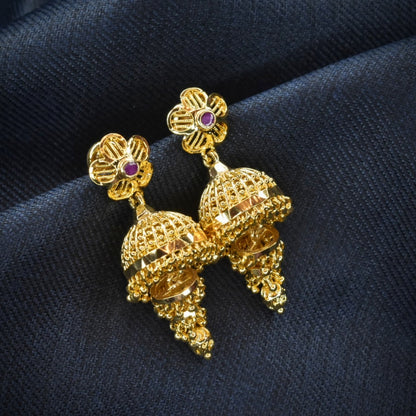 "Gilded Glamour: Handcrafted 24K Gold-Plated Jhumka Earrings for Effortless Elegance"