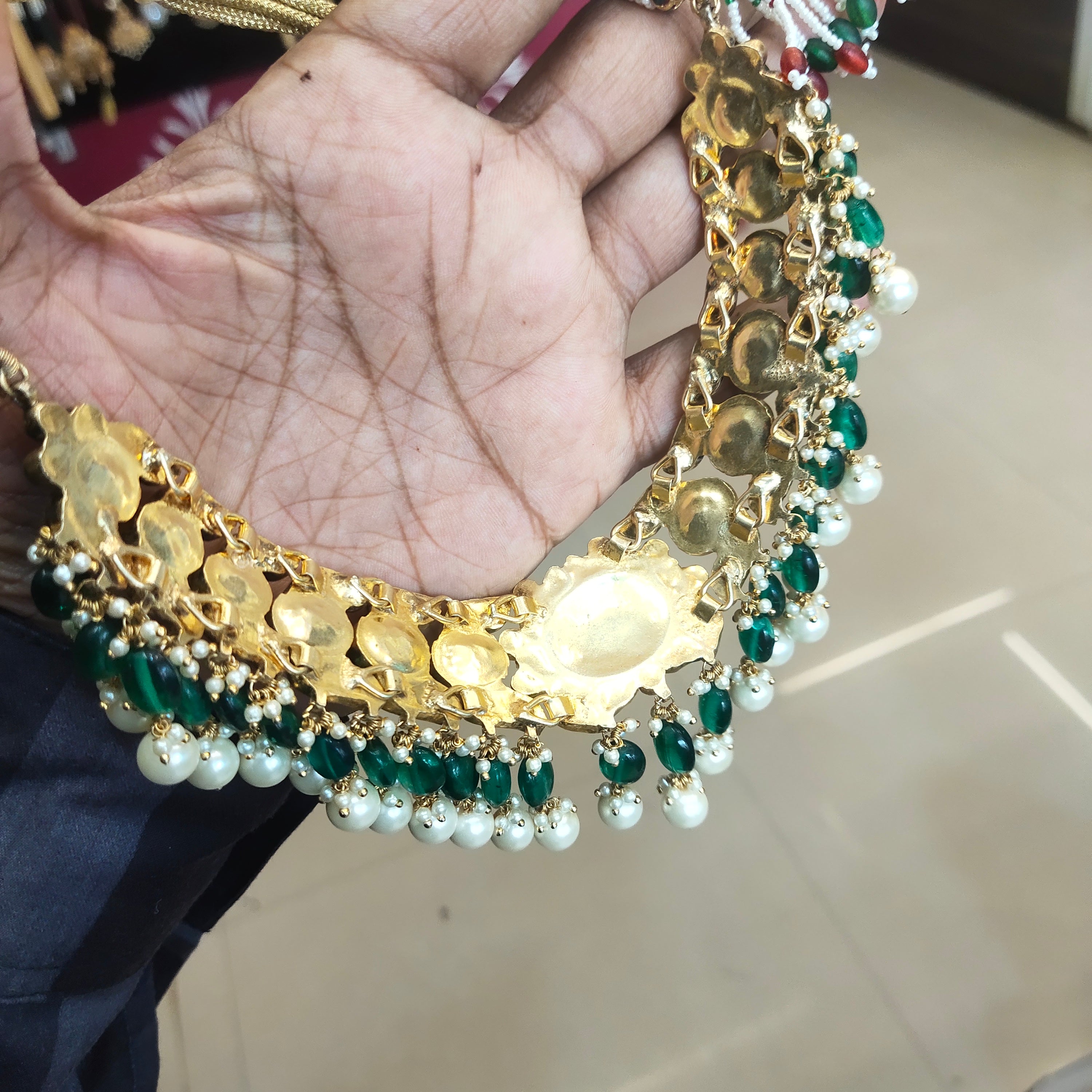 Exquisite Handcrafted Pachi Kundan Emerald Necklace Set