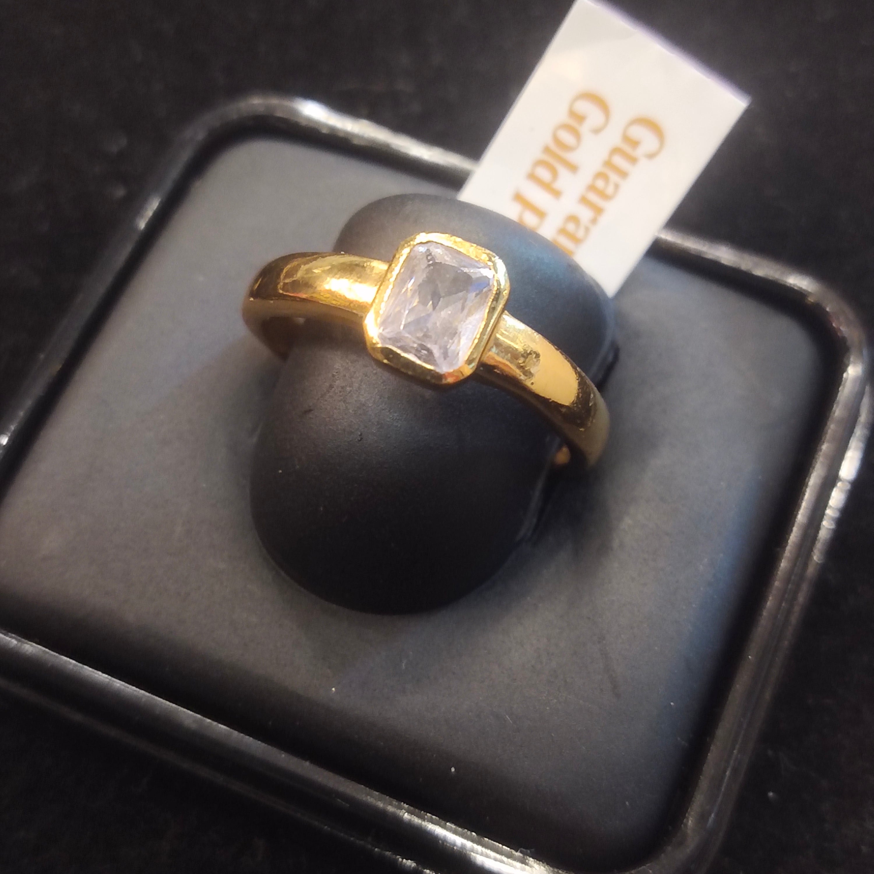 Gold White Crystal Emerald-Cut Solitaire Ring