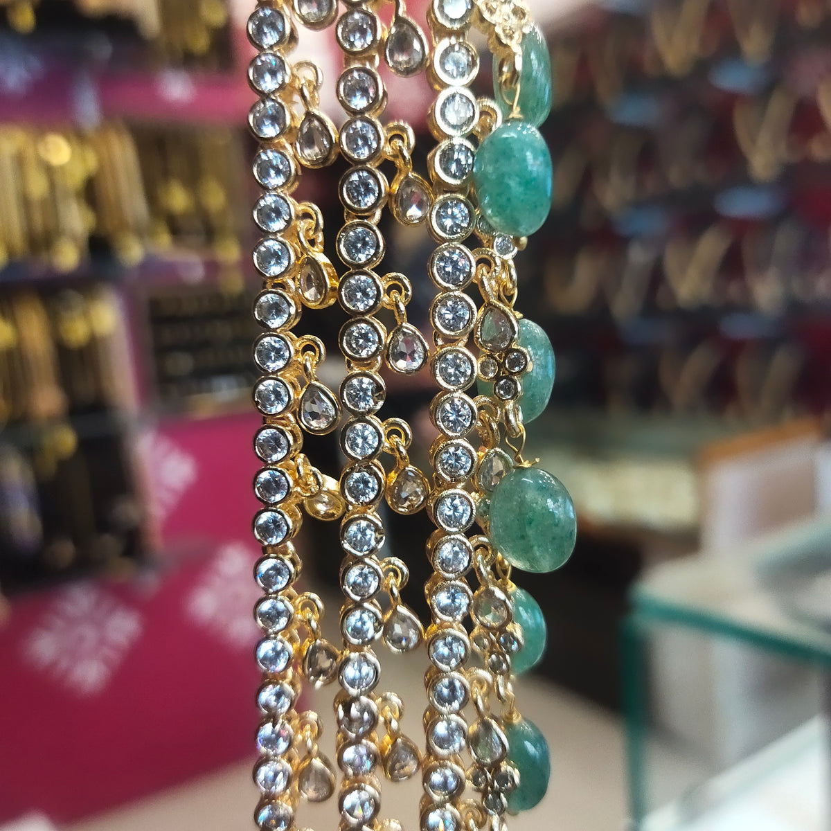 Asp Gold-Finished 3-Layered Zircon Long Necklace Set