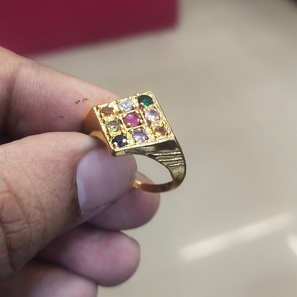 24K Gold Plated Navratna Ring for Men