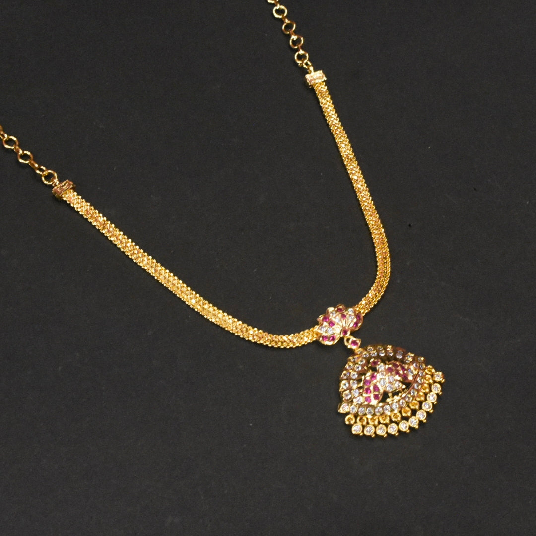 24K Gold Plated Zircon Naan Pathkam Necklace - Traditional Indian Jewellery