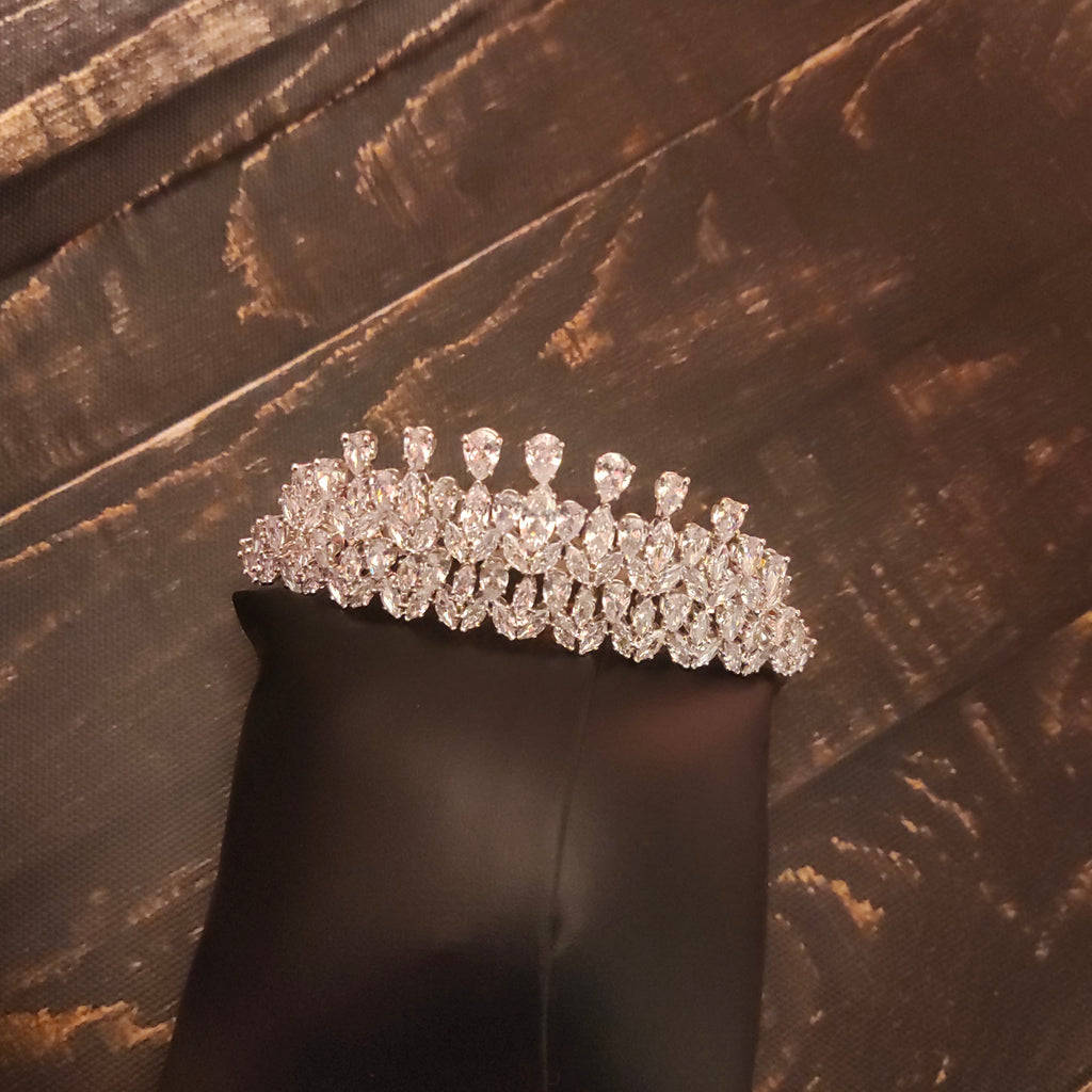 American Diamond Silver Crown - Bridal Tiara for Wedding & Birthday