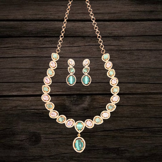 Asp Fashion Jewellery Pastel Green American Diamond Necklace Set