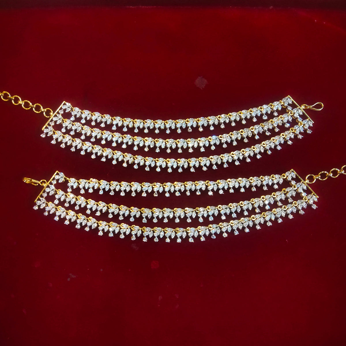 Gold-Rhodium Diamond Ear Chains - Traditional Champaswaralu