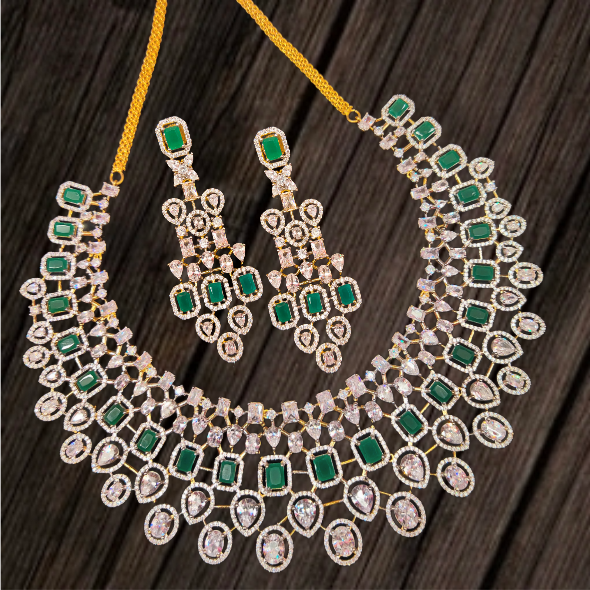 Evergreen Sparkle American Diamond Choker Necklace Set By Asp