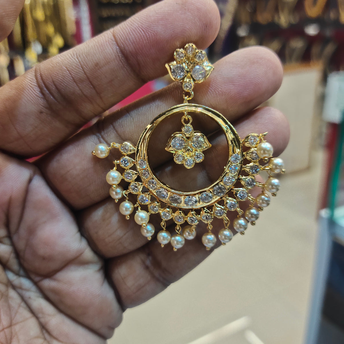 24K Gold Plated Screwback Pearl Chandbali Earrings