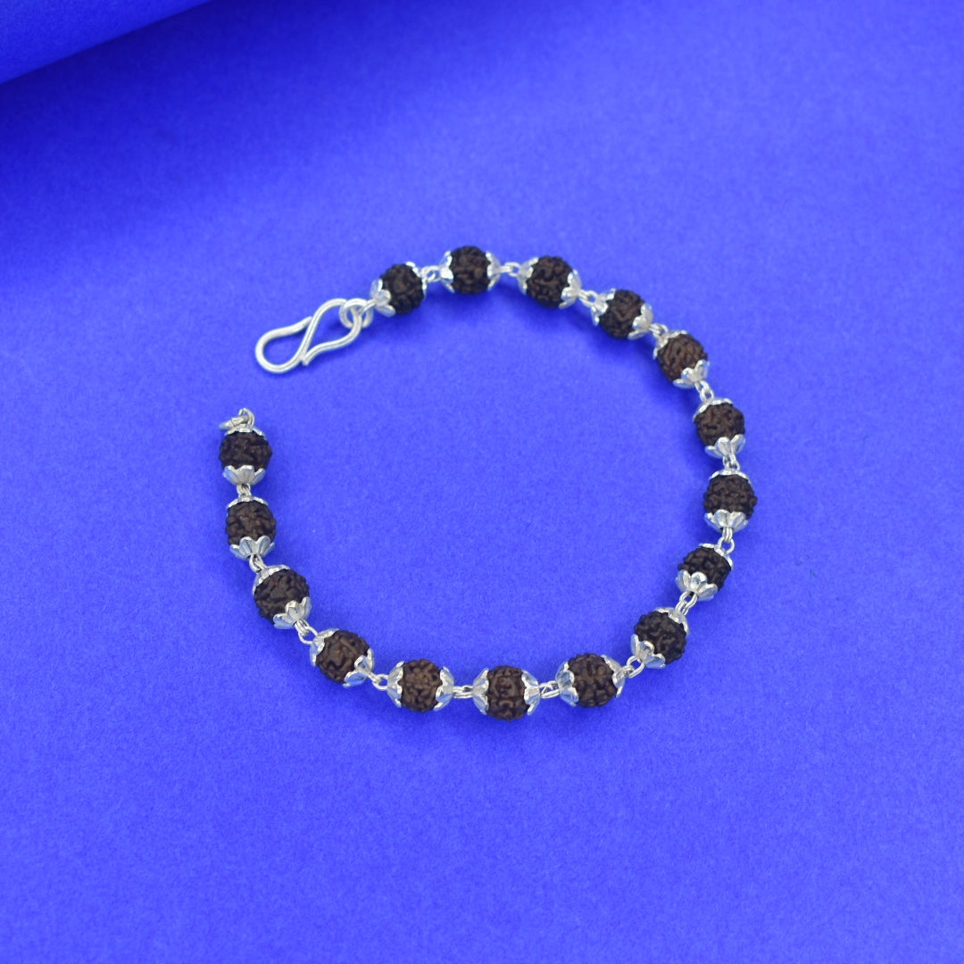 "Embrace Spiritual Strength: 92.5 Silver Rudraksha Bracelet - A Sacred Companion for Mindfulness"
