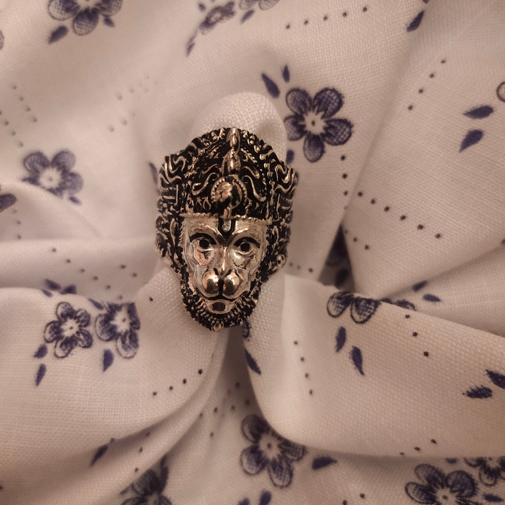 Oxidized Sterling Silver Lord Hanuman Ji Ring - Divine Protection Jewelry