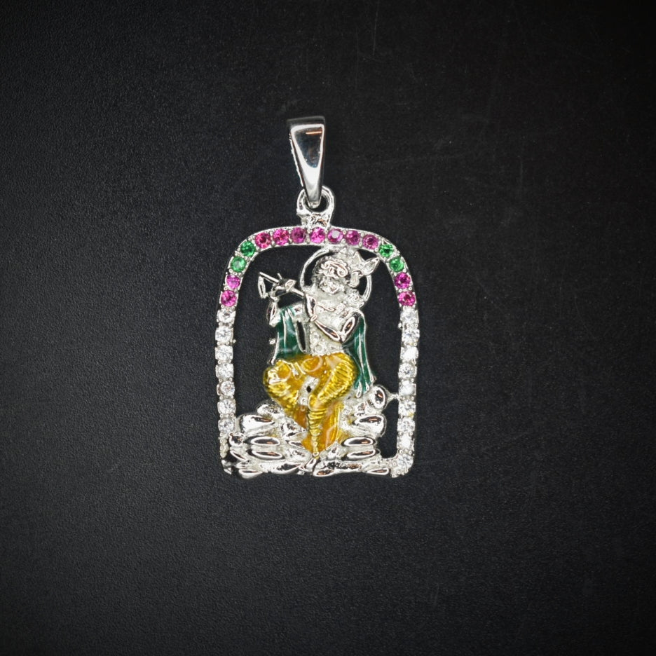 "Divine Elegance: Handcrafted Pure Silver Krishna Pendant"