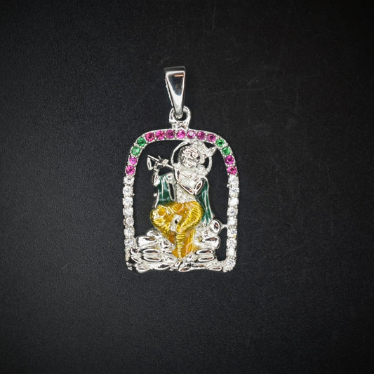 "Divine Elegance: Handcrafted Pure Silver Krishna Pendant"