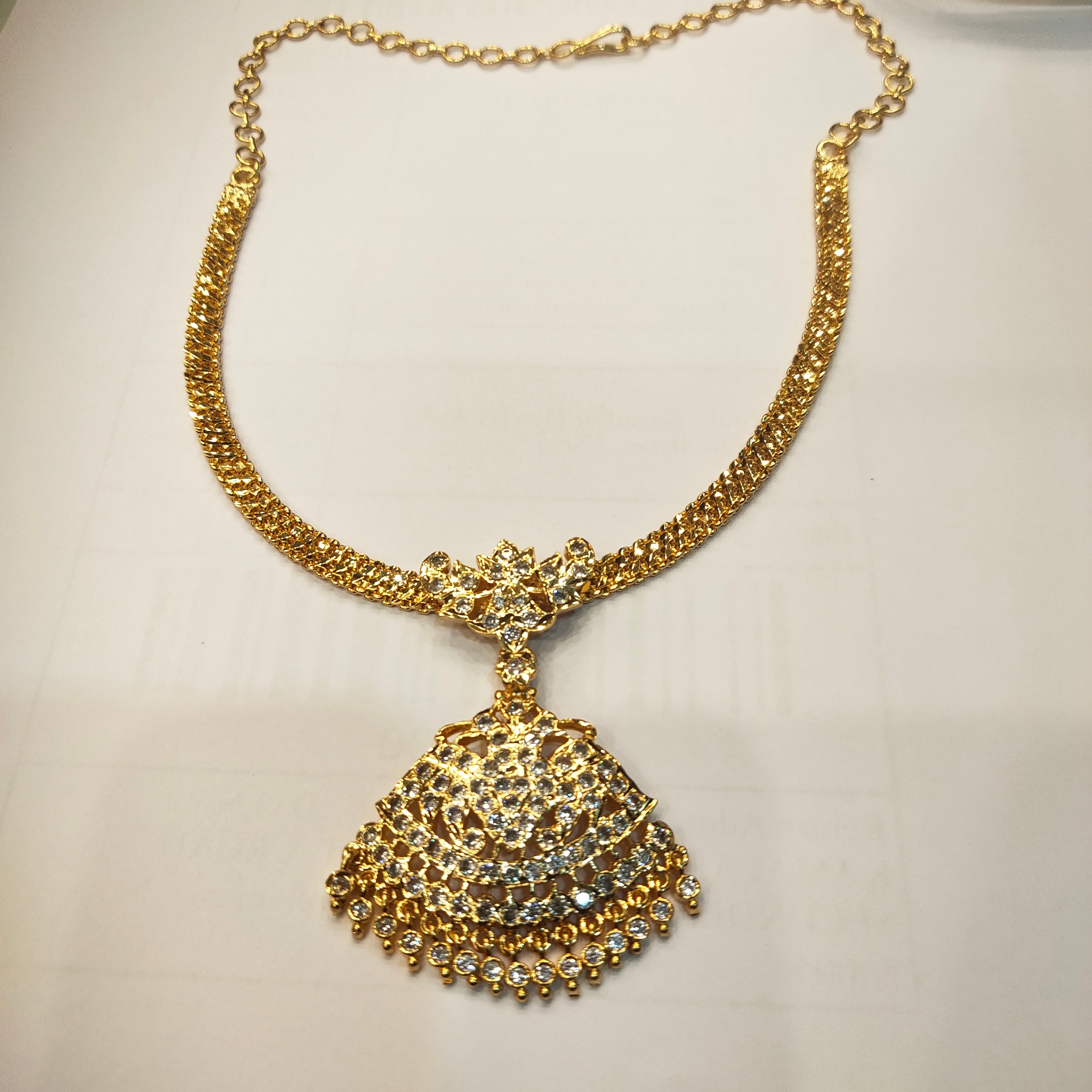 24K Gold Plated Cubic Zirconia Naan Patti Necklace | South Indian CZ Jewelry