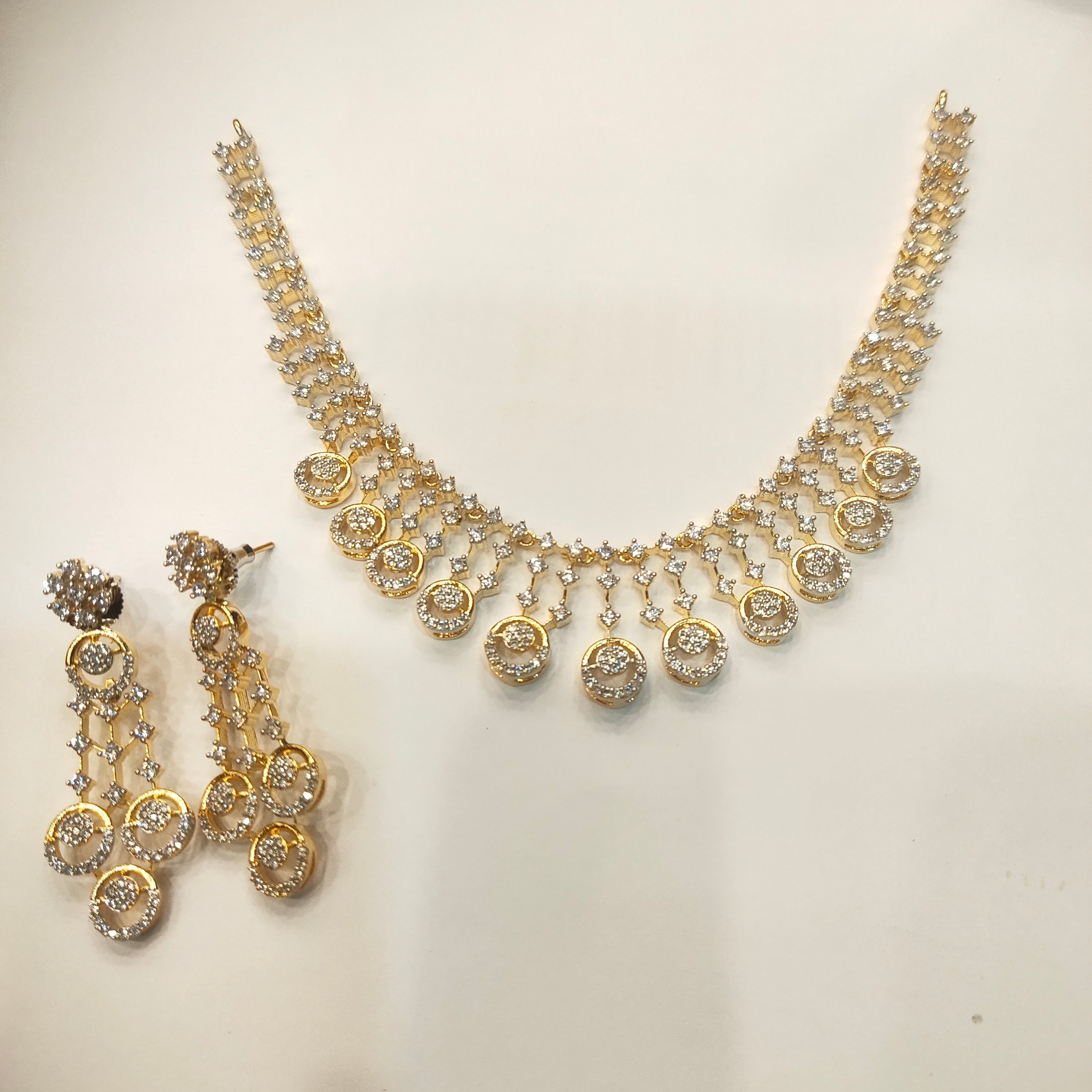 ASP Rhodium Gold CZ Necklace & Earrings Set