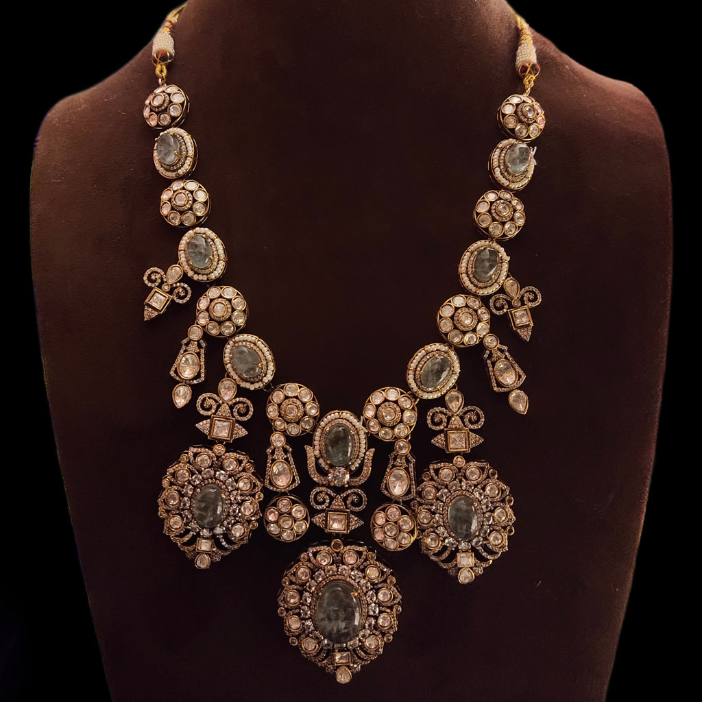 Pastel Green Kundan Necklace Set - Victorian Gold Bridal Jewelry with Maang Teeka