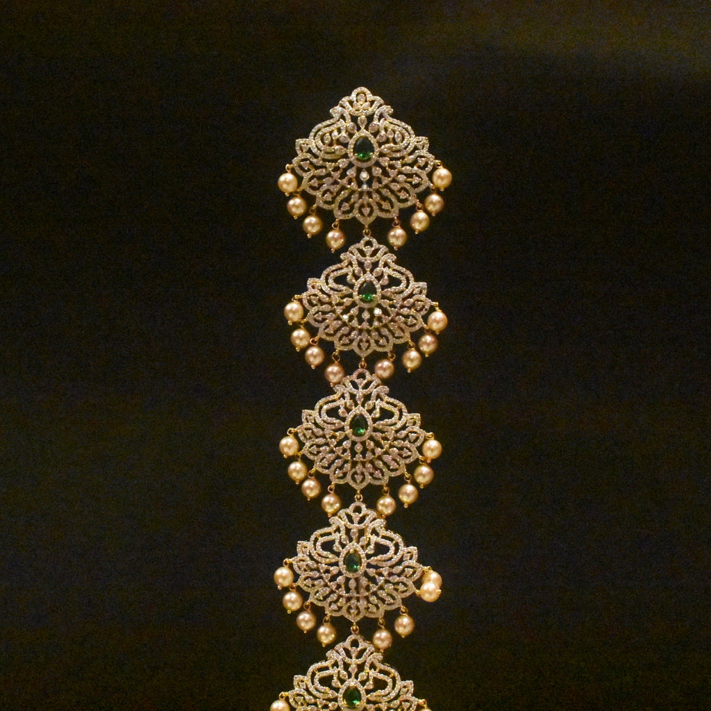 Rhodium Gold Plated Zircon Jada 13 Inch - Traditional Wedding Hair Jewelry