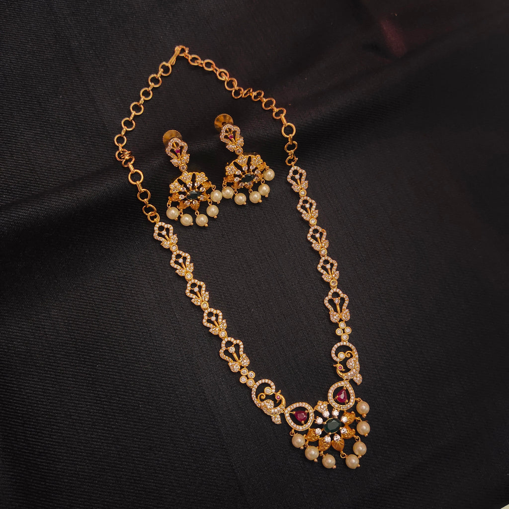 24K Gold Plated CZ Pearl Necklace Set with Earrings - Elegant Zircon Jewelry