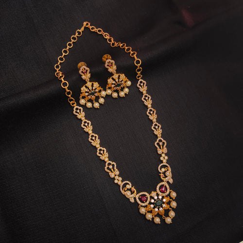 24K Gold Plated CZ Pearl Necklace Set with Earrings - Elegant Zircon Jewelry