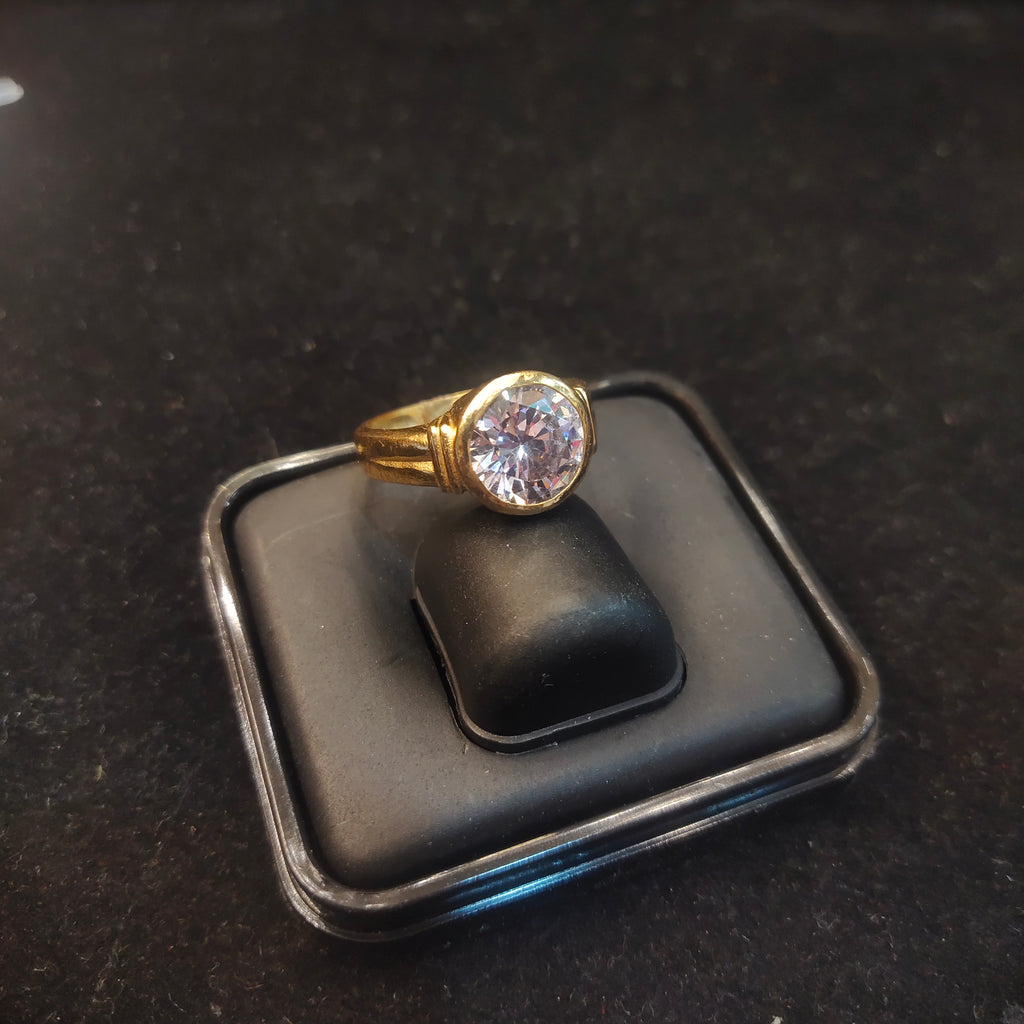 White CZ Solitaire Ring | 24K Gold Plated Statement Ring