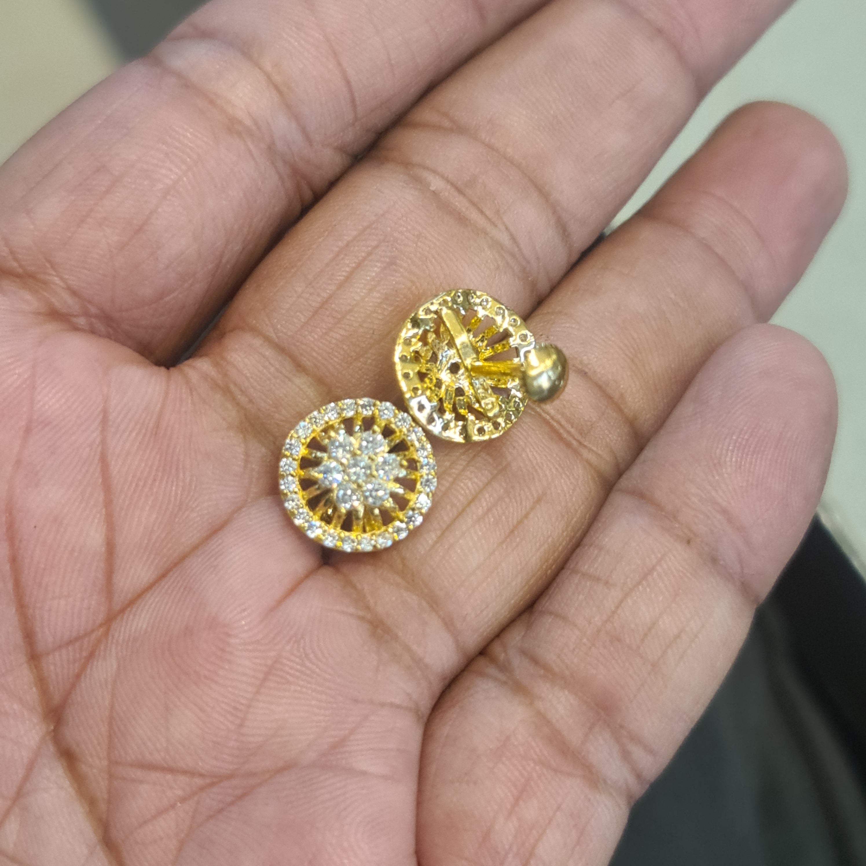 Premium Sterling Silver American Diamond Earrings - Gold Plated Screw Back