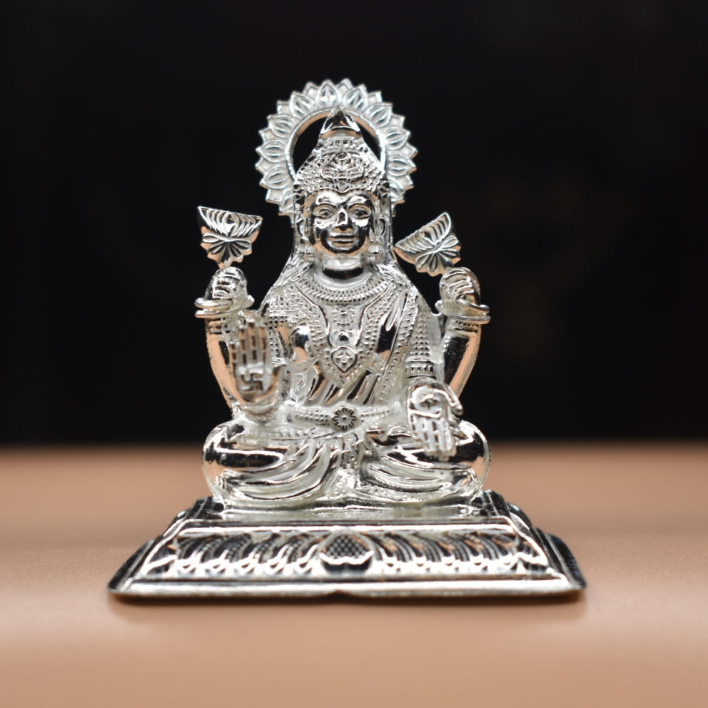 Pure Silver Lakshmi Idol - Handcrafted Goddess of Wealth Statue