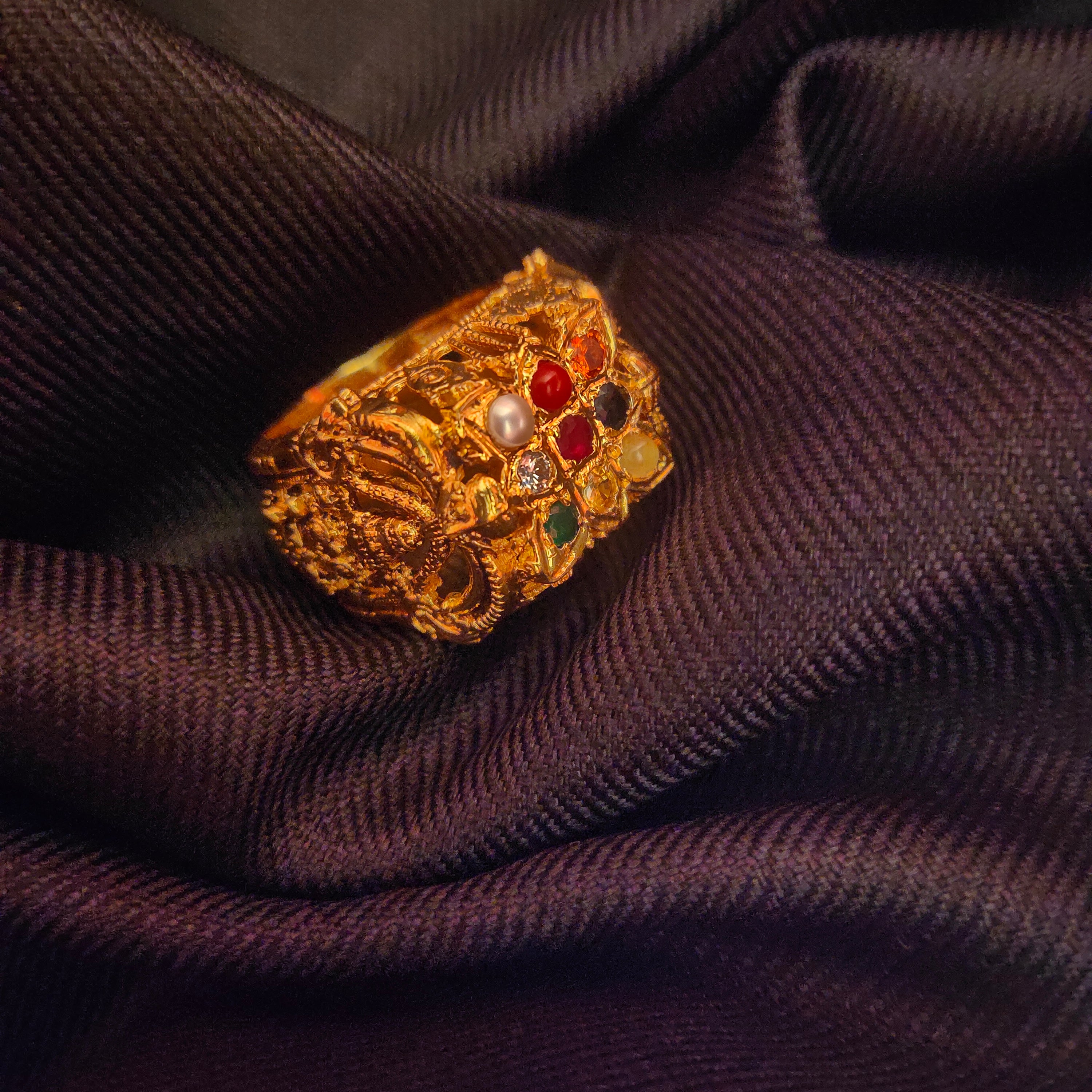 Antique Navaratna Ring 22k Gold Gems Diamond Sapphire Amulet Man  Woman(6824) | eBay
