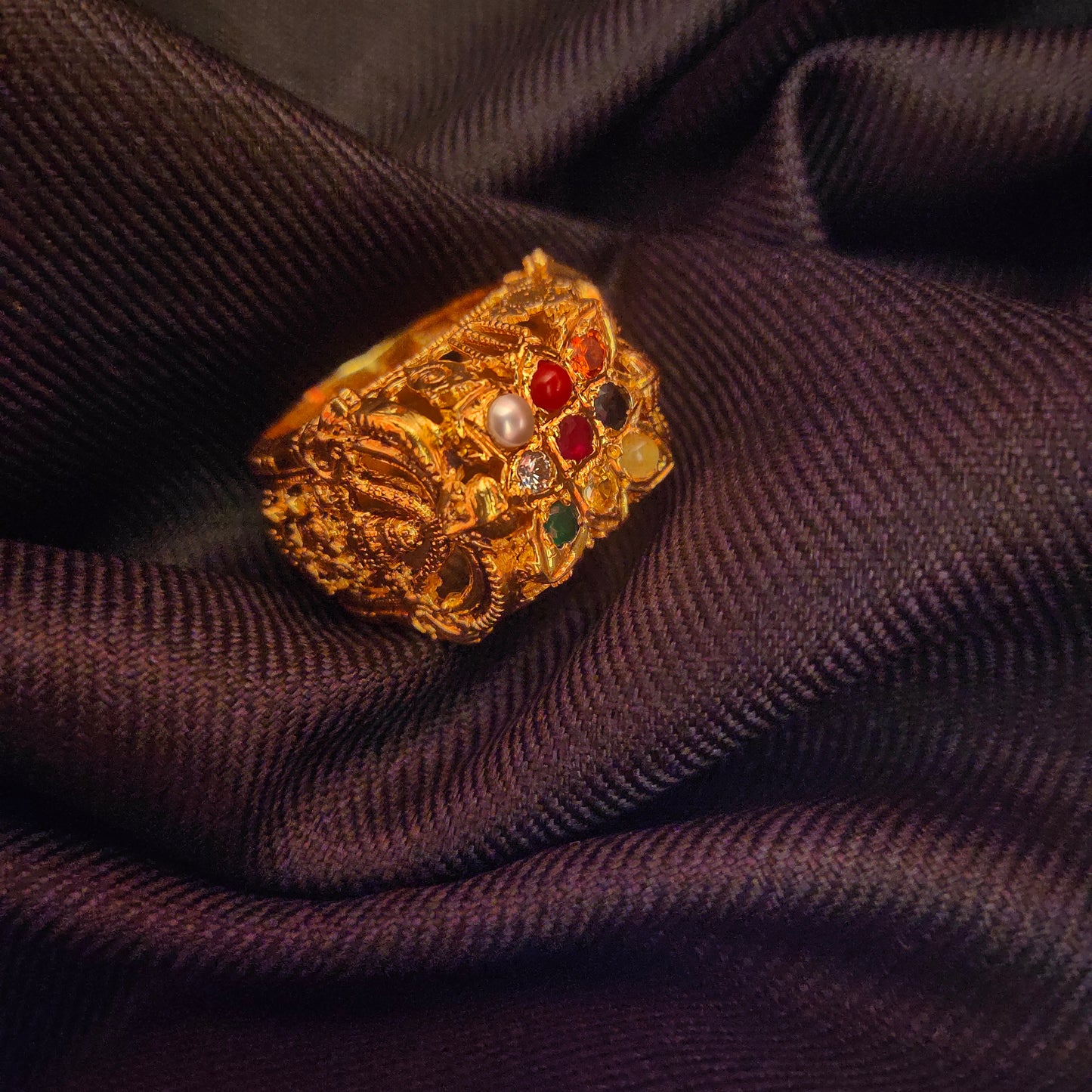 The Asp Silver Nagas Men's Navaratna Ring 
