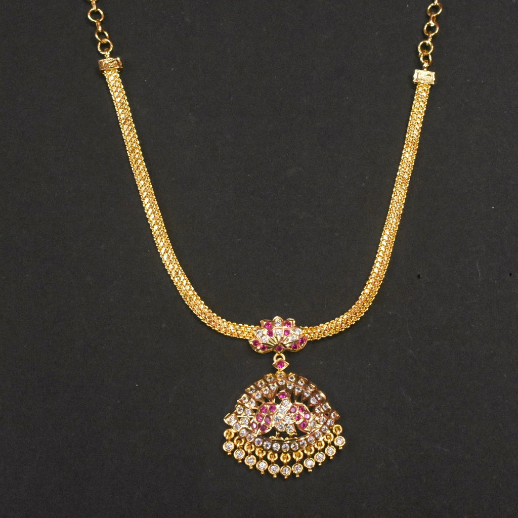 24K Gold Plated Zircon Naan Pathkam Necklace - Traditional Indian Jewellery