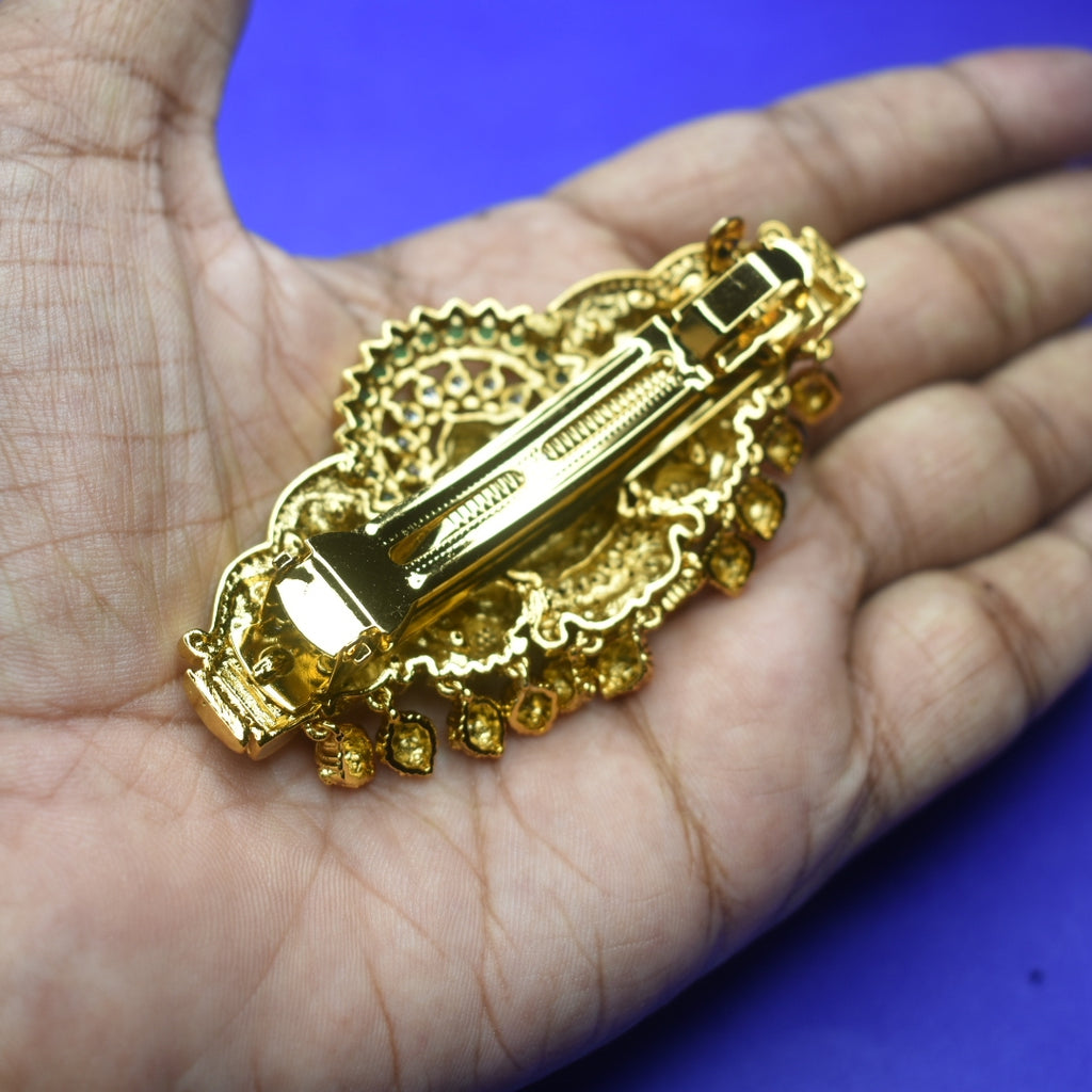 Antique Lakshmi CZ Hair Clip - Goddess Laxmi Temple Jewellery