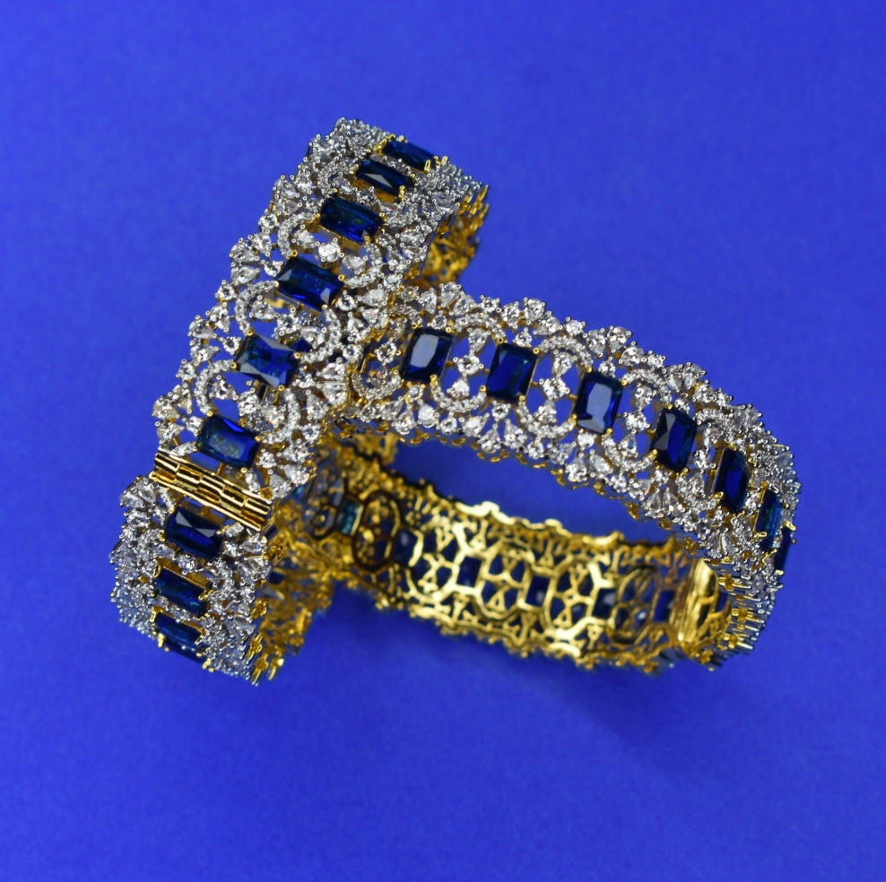 Blue American Diamond Bangles - Opulent Openable Bangles Set