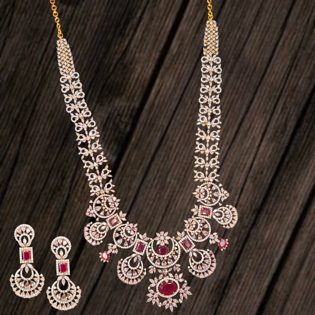American Diamond Necklace Set - 24K Gold Plated Elegant Bridal Jewelry