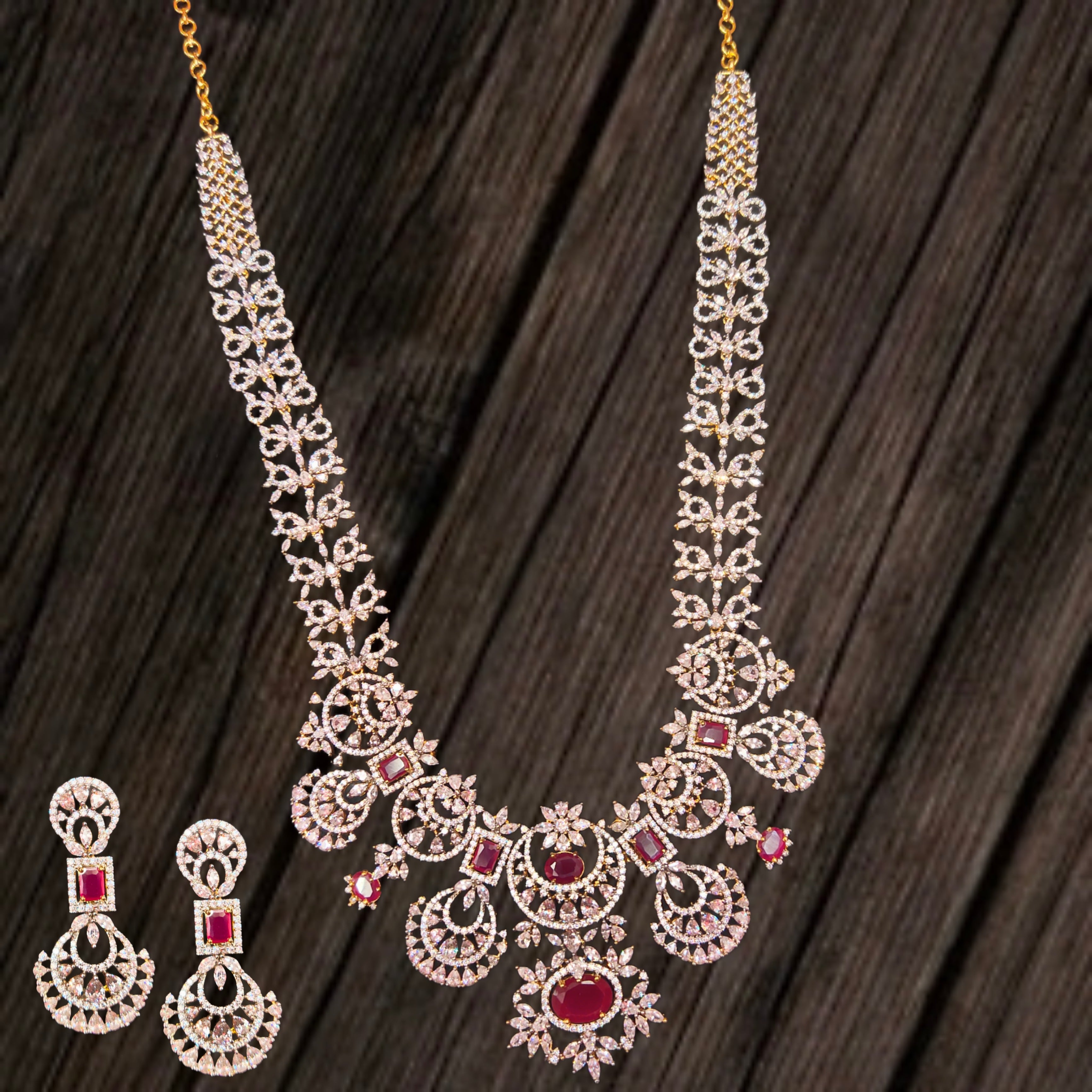 American Diamond Necklace Set - 24K Gold Plated Elegant Bridal Jewelry