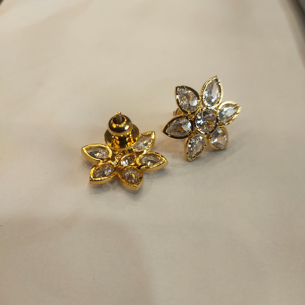 24K Gold Plated Zircon Stud Earrings - Brilliant Sparkle Design
