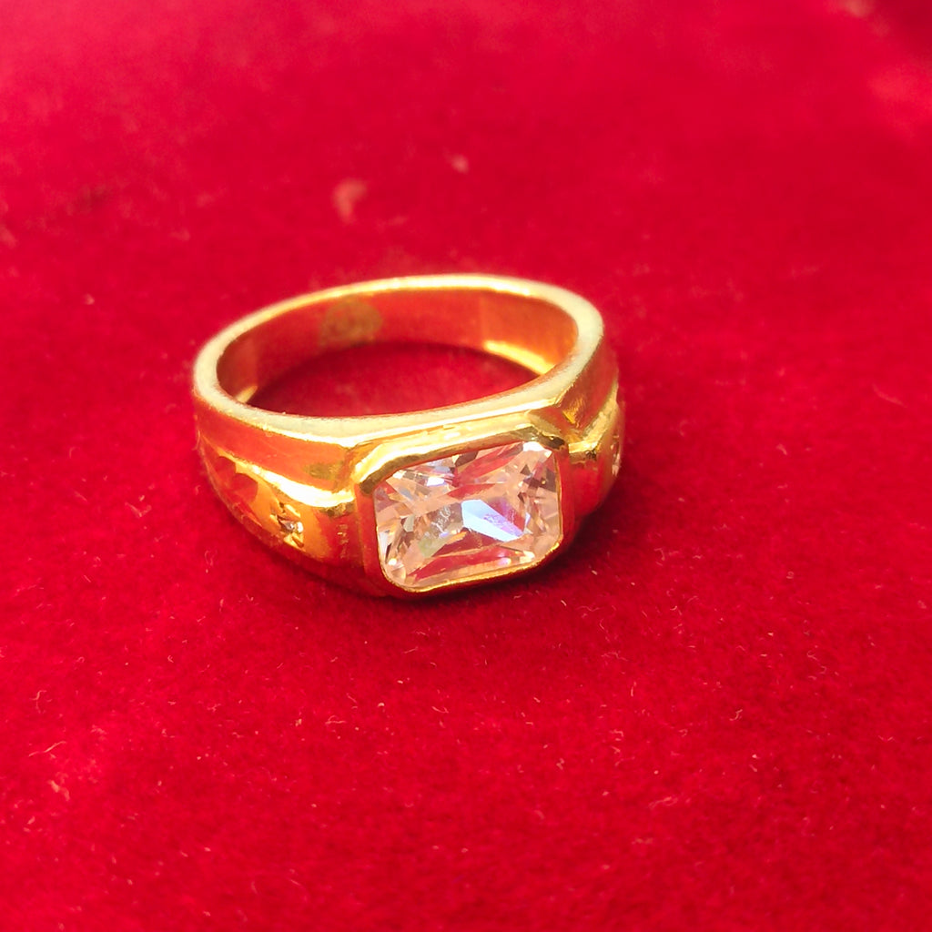 Gold White Crystal Ring | Solitaire Square Stone Band