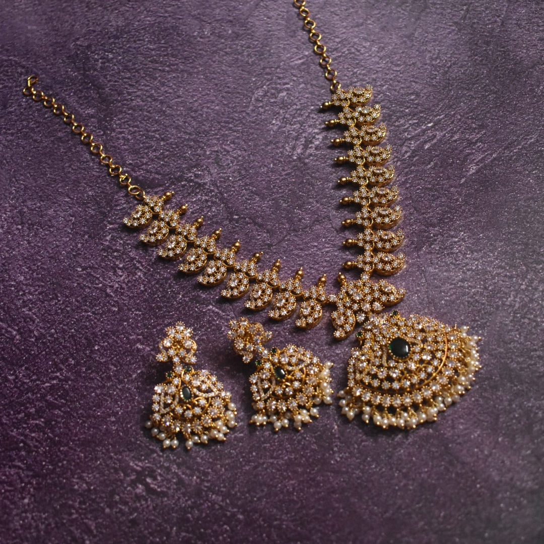 "A Touch of Timeless Elegance: The Asp Fashion Jewellery Antique CZ Mango Necklace Set"