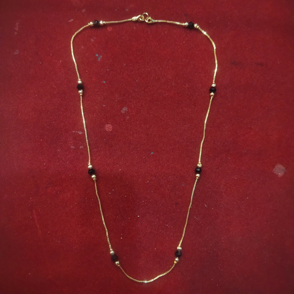 Gold Chain Necklace with Black and Gold Beads - 18 Inches