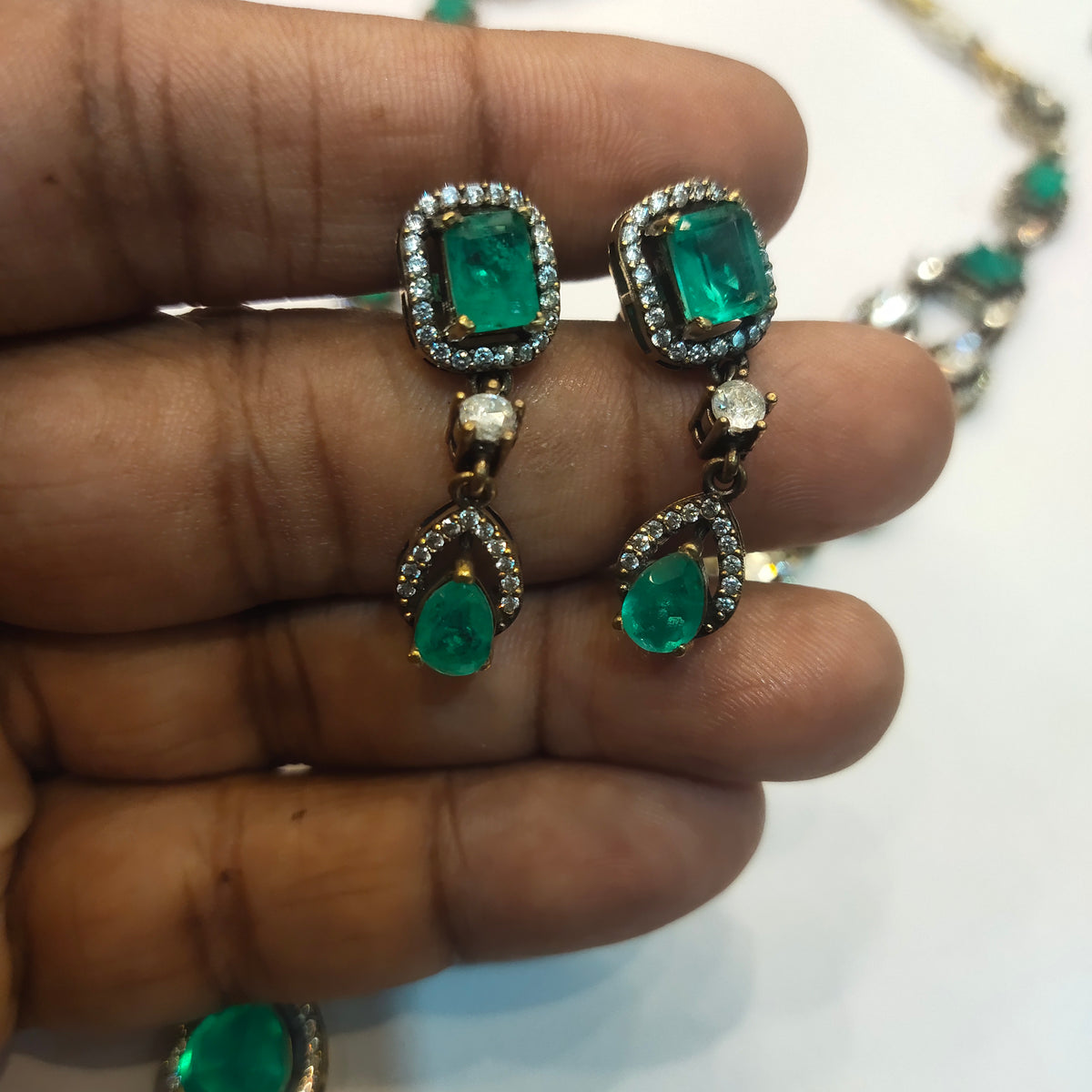 Asp  Victorian Green Emeralds Polki Kundan Necklace Set