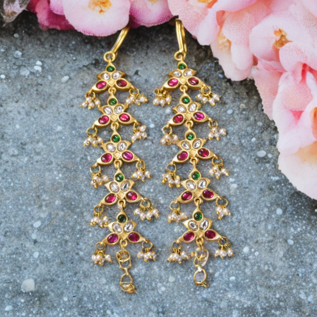 Jadau Kundan Straight Matil Earrings - 24K Gold Plated