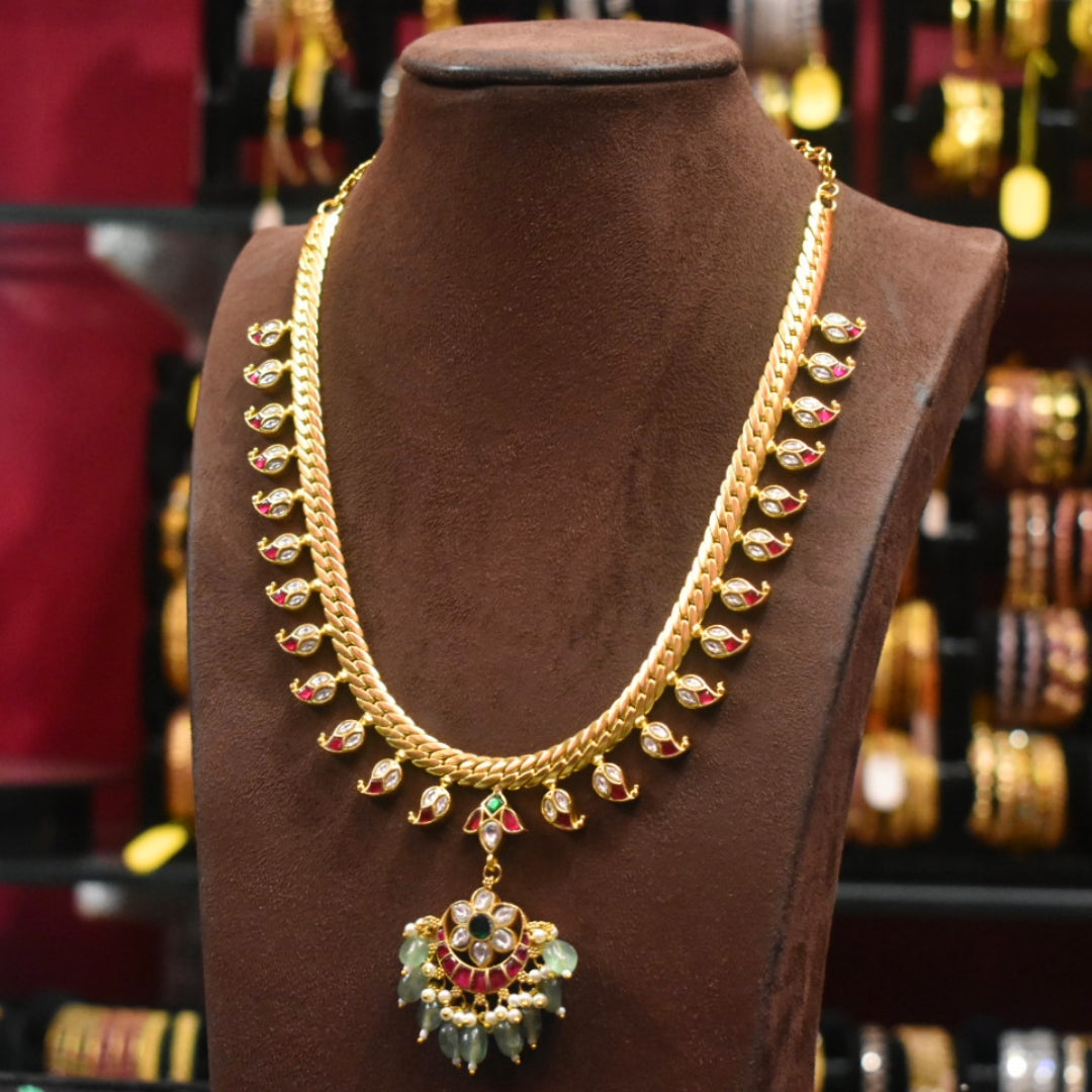 Asp 24 K Gold Plated Jadau Kundan Mango Jalebi Necklace