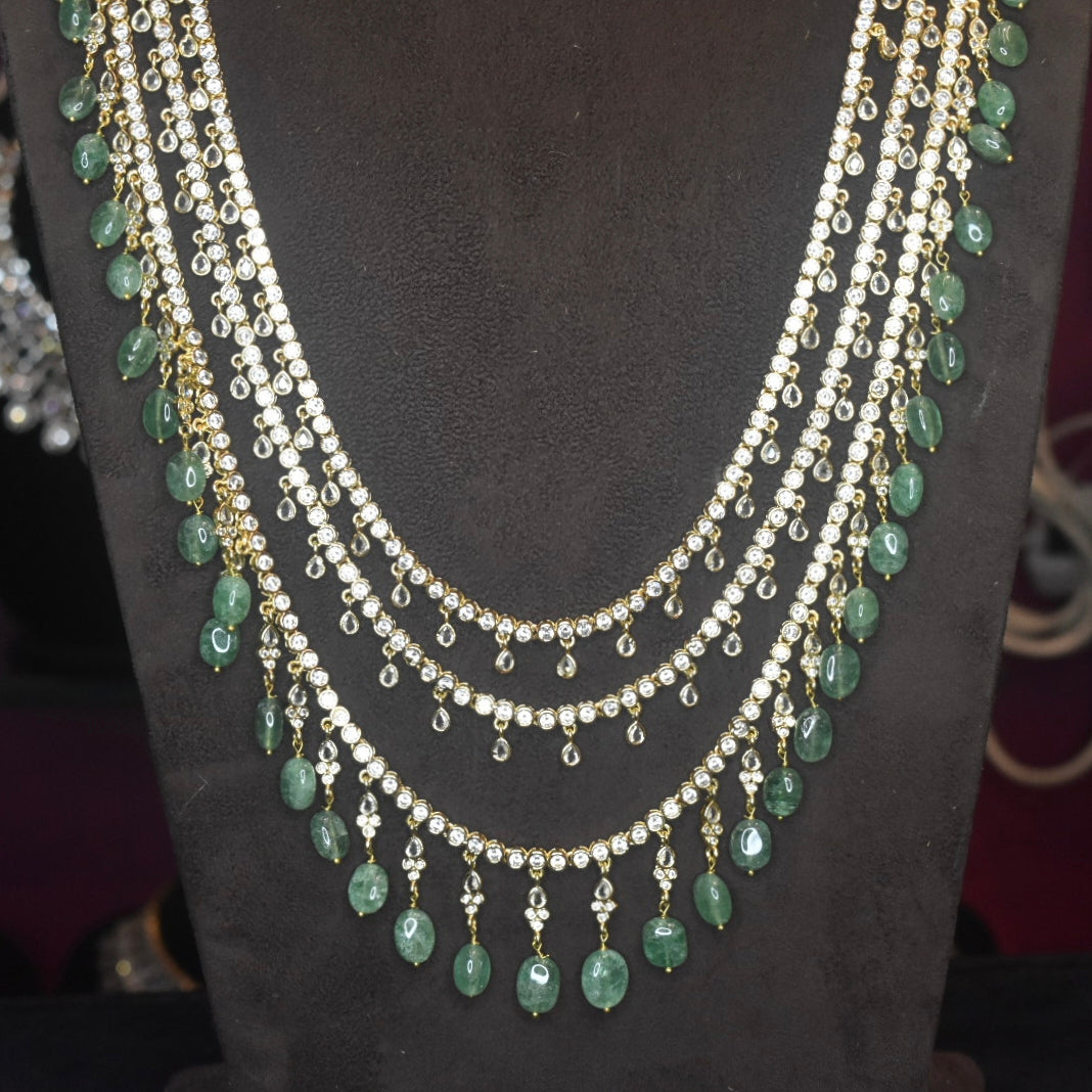 Asp Gold-Finished 3-Layered Zircon Long Necklace Set