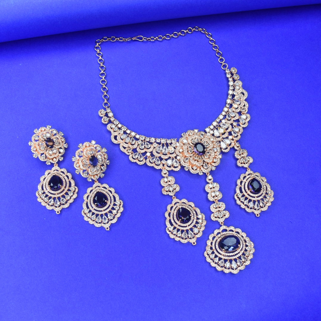 "Regal Elegance: The Luxurious Rose Gold American Diamond Necklace Set"