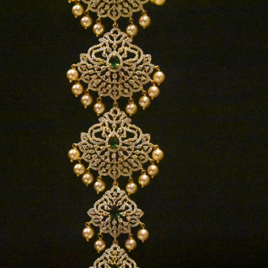 Rhodium Gold Plated Zircon Jada 13 Inch - Traditional Wedding Hair Jewelry