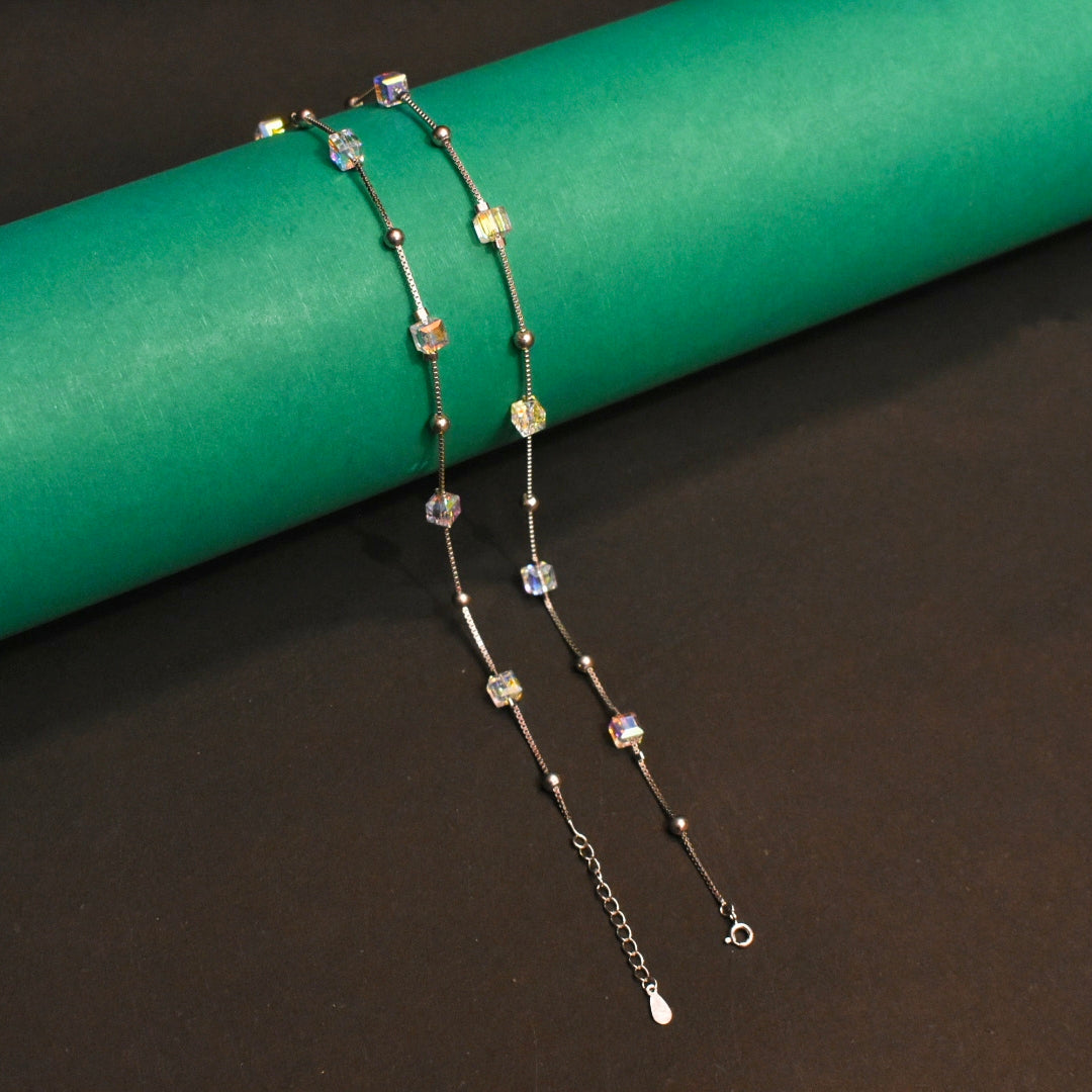 Asp Crystal Swarovski 925 Sterling Silver Minimal Design Anklets