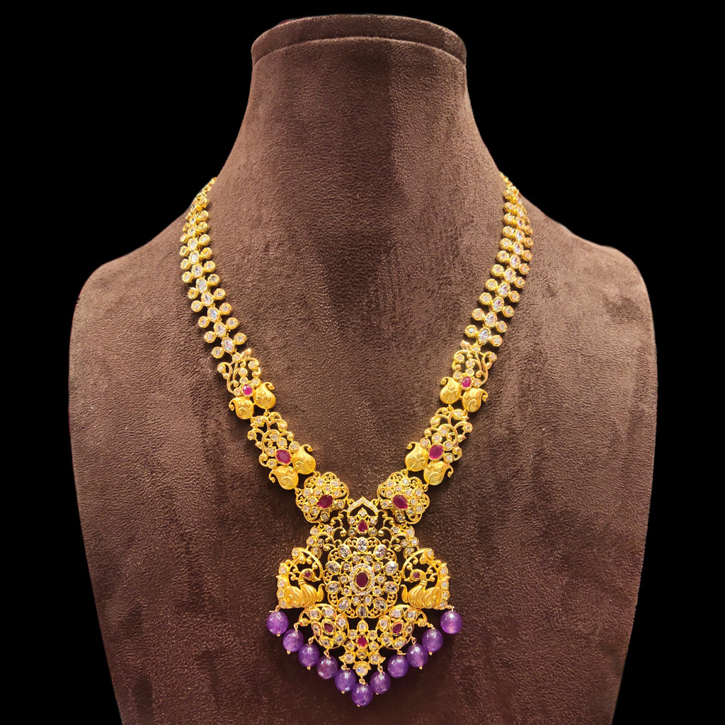 Designer CZ Middle Haram - 24K Gold Peacock Jewelry Wedding Necklace