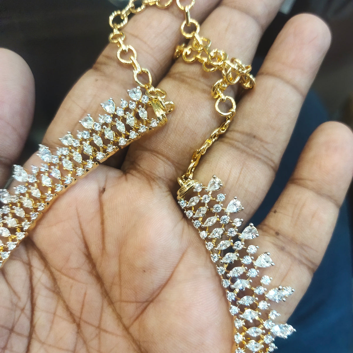White Zircon Necklace Set - Rhodium Gold Plated