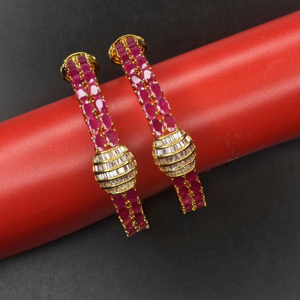 Gold Plated Pink CZ Stone Bangles Set - Glamorous Wedding Jewelry
